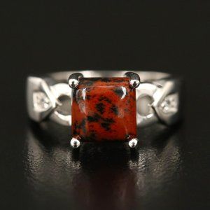 Sterling Mahogany Obsidian and White Topaz Ring